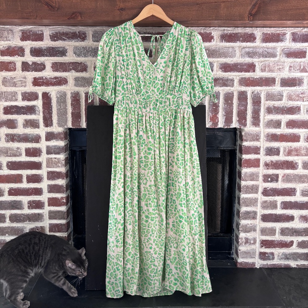 Marks & Spencer Collection Maxi Dress UK 12 Green Leopard Animal Print